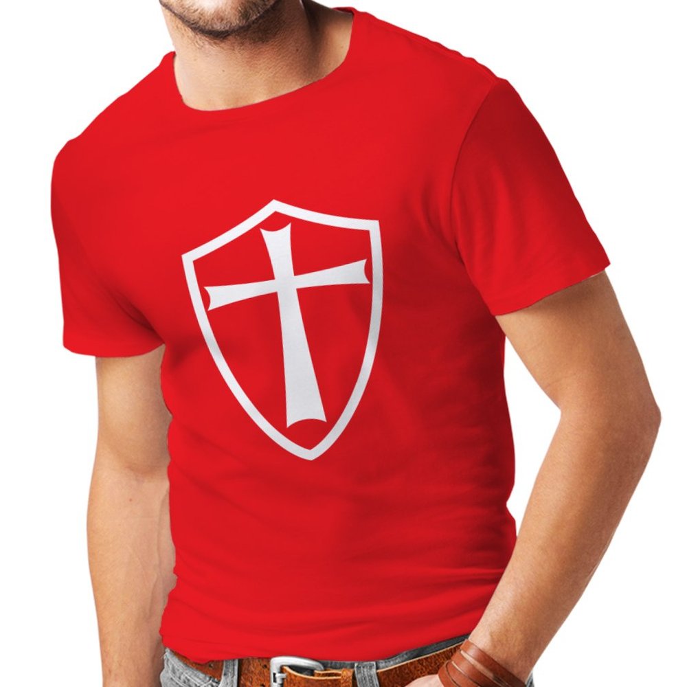 lepni.me Mens T-Shirt Knights Templar Soldiers of Christ Crusader Cross Shield (M Red White)