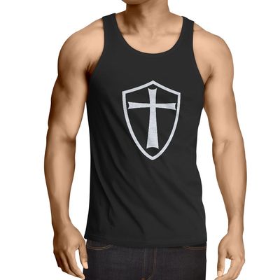 lepni.me Men's Tank Top Knights Templar Soldiers of Christ Crusader Cross Shield (M Black Fluorescent)