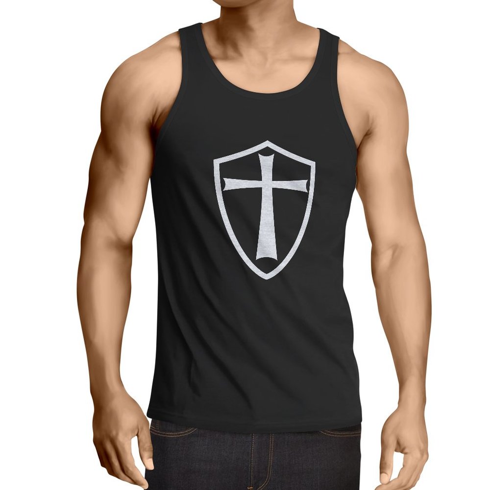 lepni.me Men's Tank Top Knights Templar Soldiers of Christ Crusader Cross Shield (M Black Fluorescent)