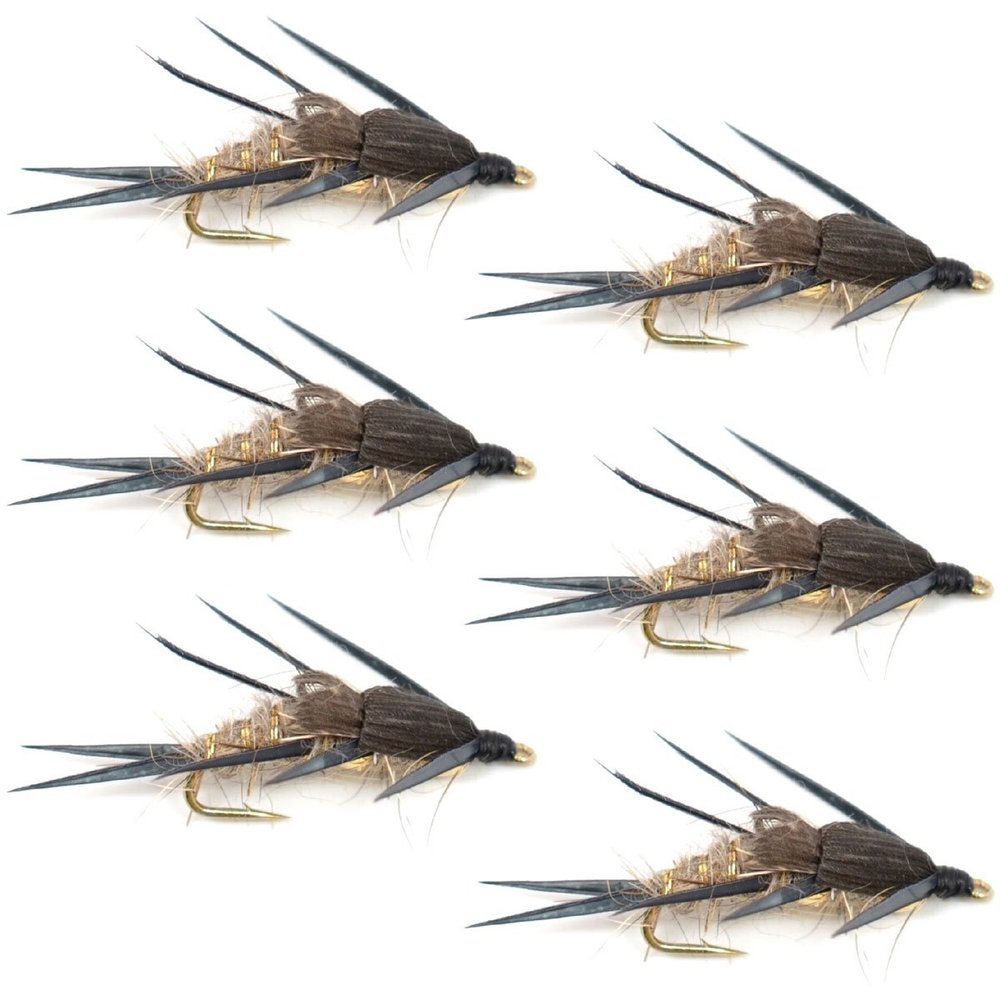 The Fly Fishing Place Double Bead Gold Ribbed Hare's Ear Nymph Fly Fishing Flies - Trout and Bass Wet Fly Pattern - 6 Flies Hook Size 8