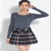 chouyatou Women's A-Line Plaid Wool Blend Pleated Skirt Side Zipper (Large, H475-Blue) view 3