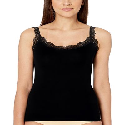 Women's Sexy Ultra Soft Camisole with Lace Trim Cotton Blend Basic Tank Top (Black, XL)