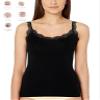 Women's Sexy Ultra Soft Camisole with Lace Trim Cotton Blend Basic Tank Top (Black, XL) view 2