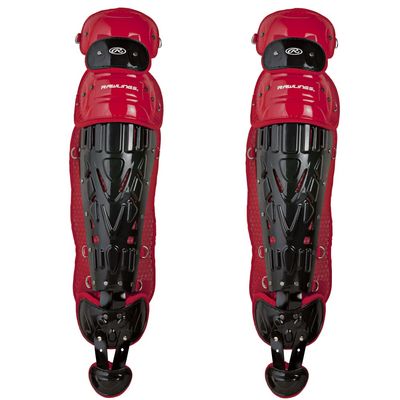 Rawlings | VELO Catcher's Leg Gaurds | Baseball | Intermediate 15.5" | Black/Scarlet