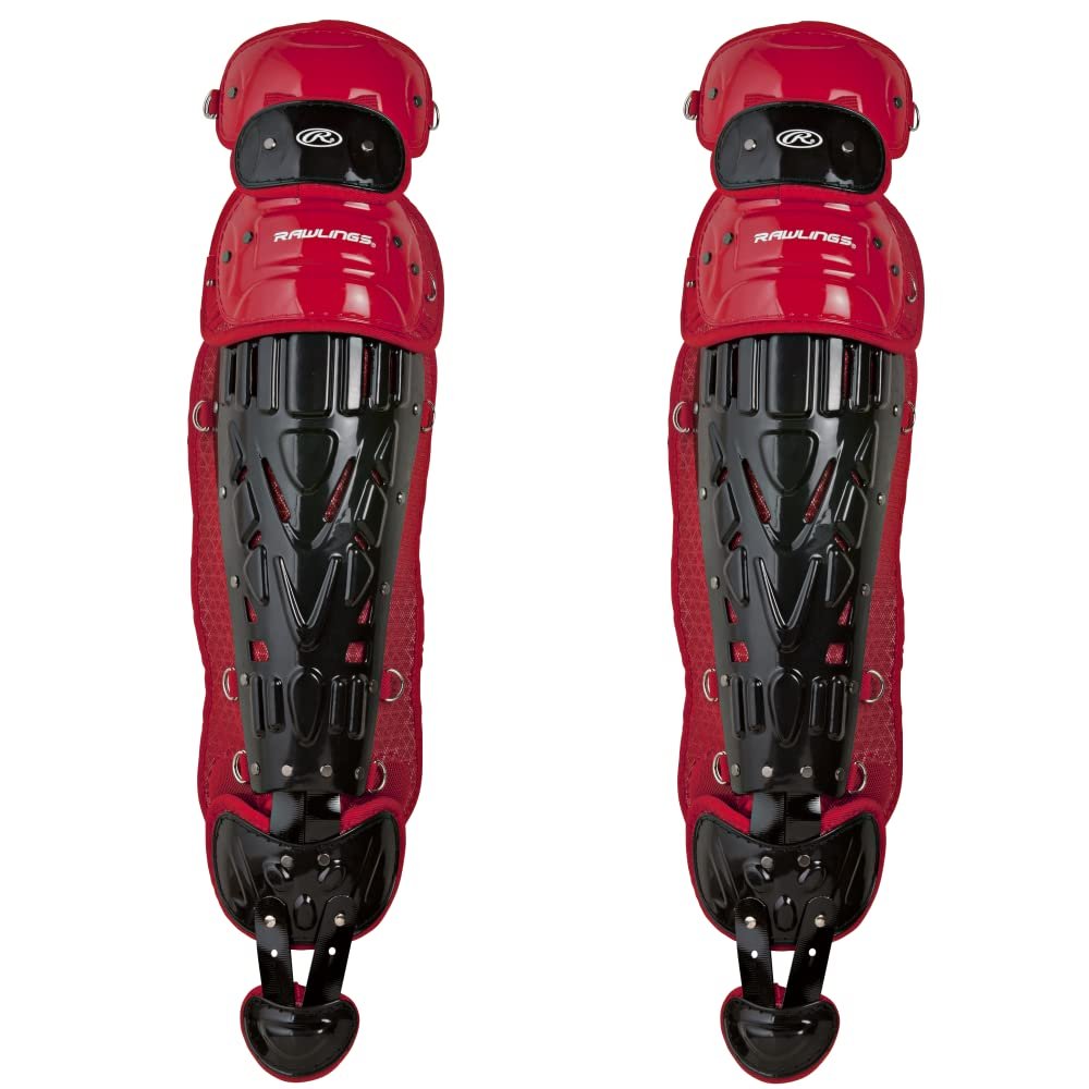 Rawlings | VELO Catcher's Leg Gaurds | Baseball | Intermediate 15.5" | Black/Scarlet