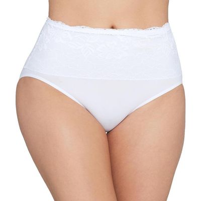 Ahh By Rhonda Shear Women's Seamless Brief with Lace Overlay, White, Small
