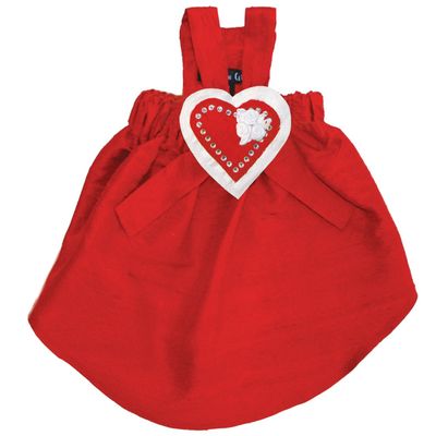 Dog in the Closet, The Holly Custom Red Silk Dog Dress with Heart Attachment