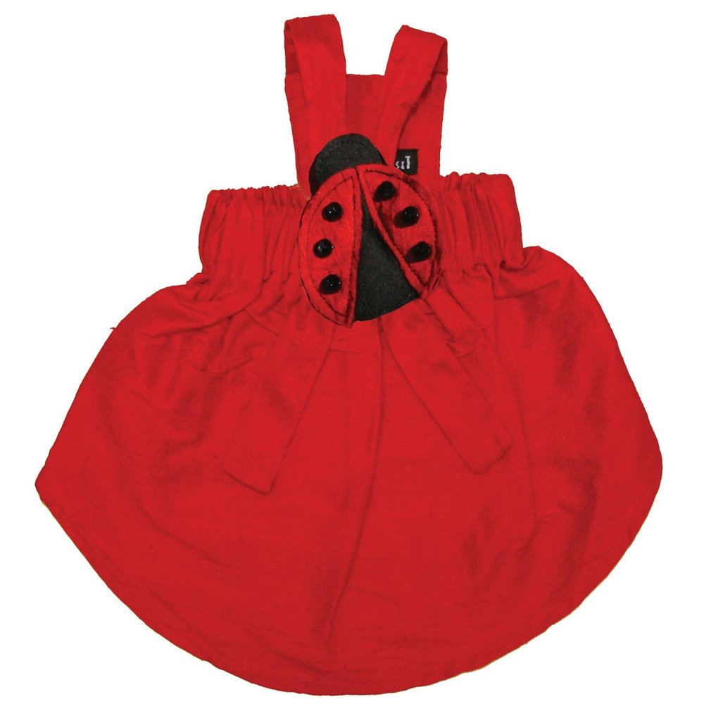 Dog in the Closet, The Holly Custom Red Silk Dog Dress with Ladybug Attachment