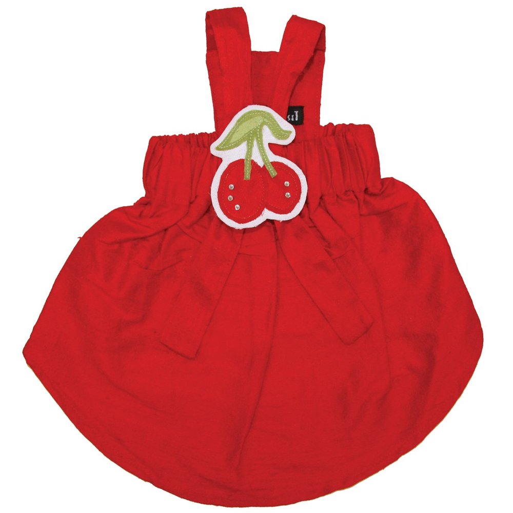 Dog in the Closet, The Holly Custom Red Silk Dog Dress with Cherries Attachment