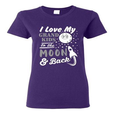 Ladies I Love My Grand Kids to The Moon and Back Funny Humor DT T-Shirt Tee (X-Large, Purple)