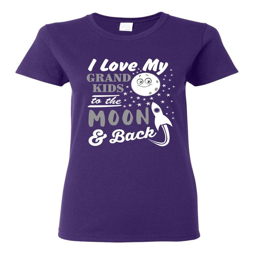 Ladies I Love My Grand Kids to The Moon and Back Funny Humor DT T-Shirt Tee (X-Large, Purple)