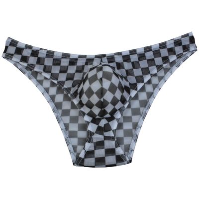 Jaxu Men's Checked Mesh Bikini Briefs Underwear Sexy Male Cheeky Briefs Black M