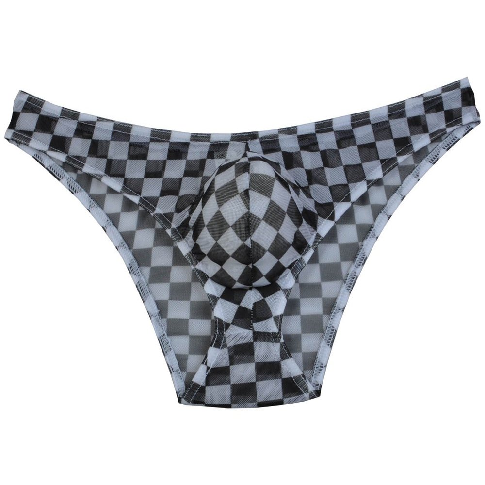 Jaxu Men's Checked Mesh Bikini Briefs Underwear Sexy Male Cheeky Briefs Black M