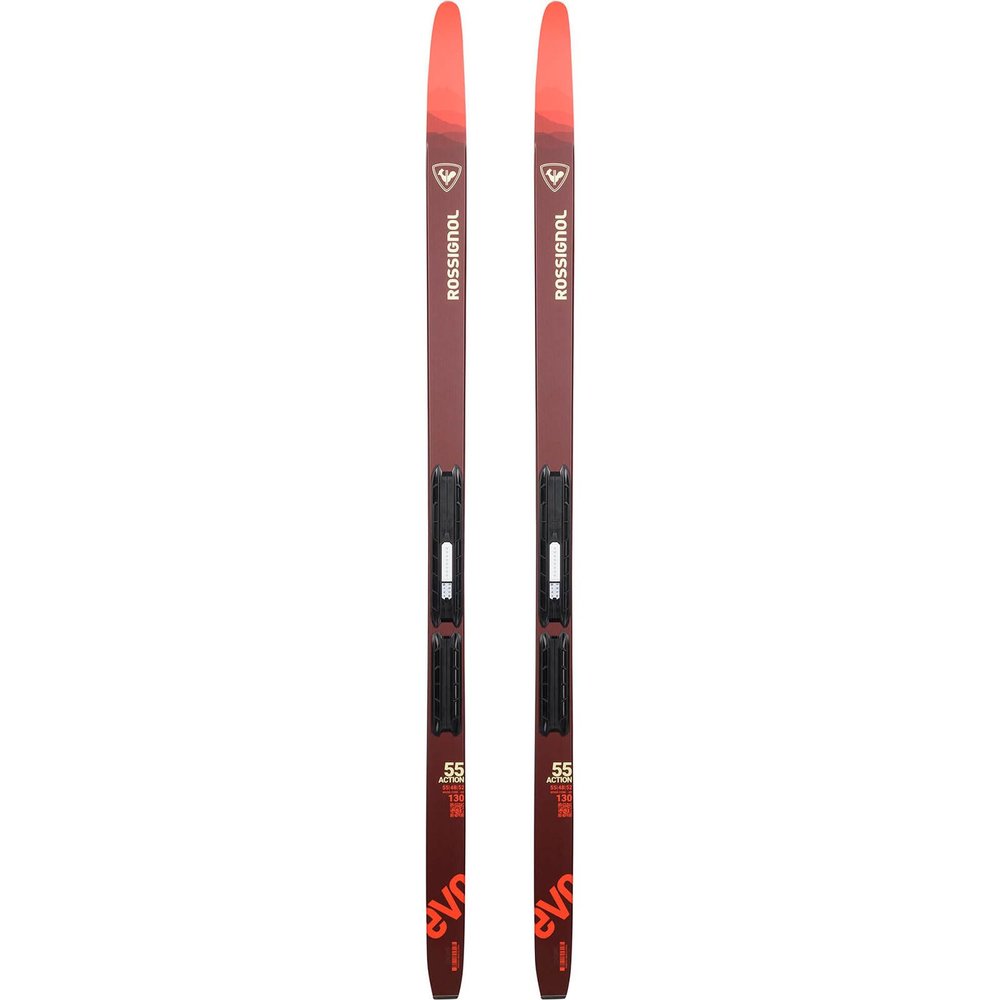 Rossignol Junior Evo Action 55 AR Lightweight Stable Beginner Nordic Touring Snow Skis with Kid's Nordic Bindings Step in, 110