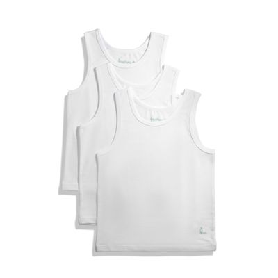 Feathers Boys White Tank 100% Cotton Super Soft Tagless Undershirts 3-Pack, Solid White, 3