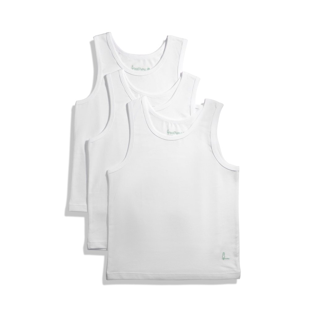 Feathers Boys White Tank 100% Cotton Super Soft Tagless Undershirts 3-Pack, Solid White, 3