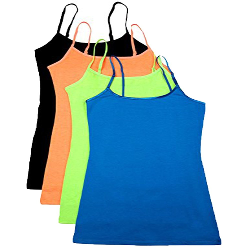 4 Pack: Active Basic Cami Tanks (Large, Black/N.Lime/N.Orange/Blue)