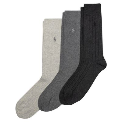 POLO RALPH LAUREN Mens Cotton Ribbed Dress Socks - 3 Pair Pack Soft And Lightweight Comfort Rib Crew, Charcoal, 6-12.5 US