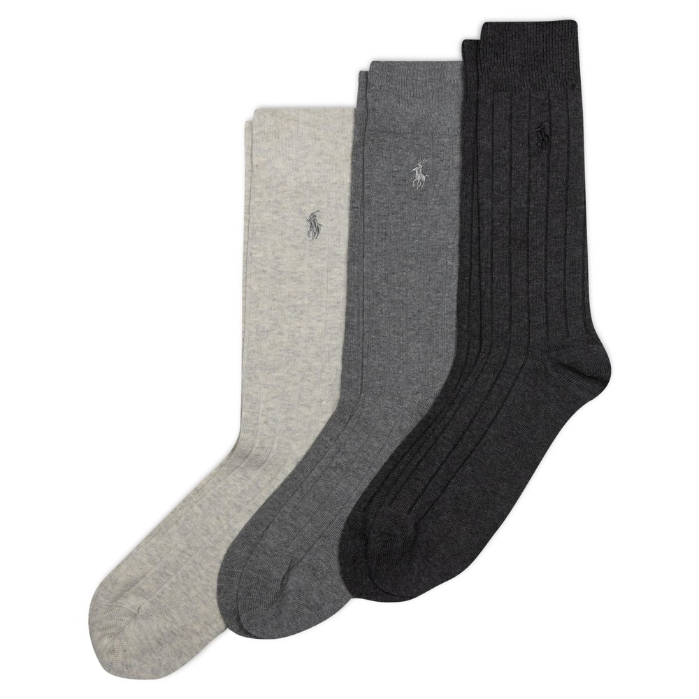 POLO RALPH LAUREN Mens Cotton Ribbed Dress Socks - 3 Pair Pack Soft And Lightweight Comfort Rib Crew, Charcoal, 6-12.5 US
