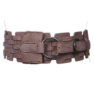 3" (75 mm) Wide High Waist Fashion Ring Fold Braided Stretch Belt, Light Brown | S/M 26''~30"