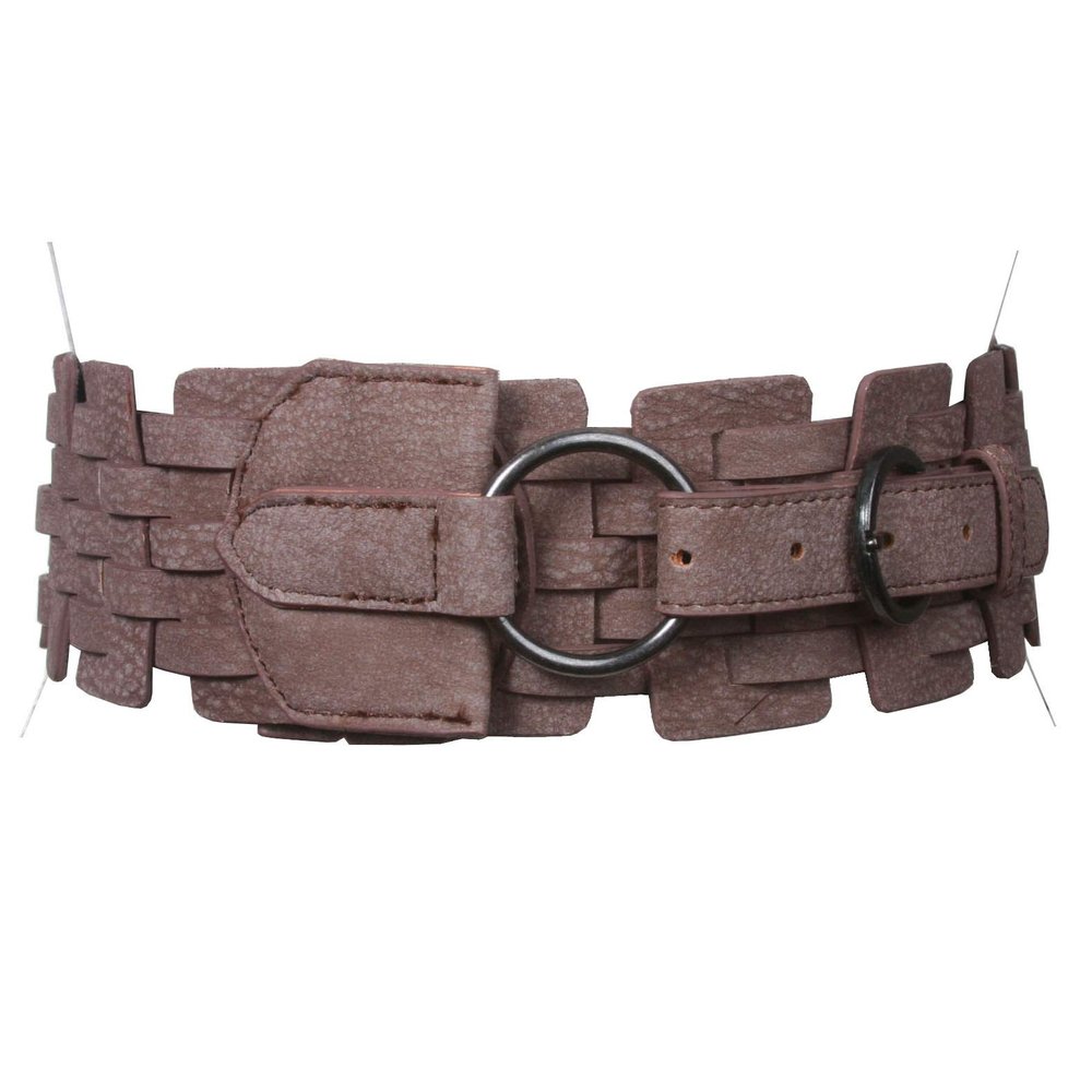 3" (75 mm) Wide High Waist Fashion Ring Fold Braided Stretch Belt, Light Brown | S/M 26''~30"