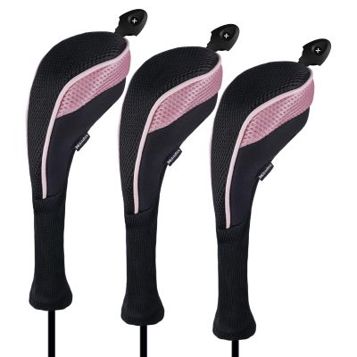 Andux 3 Pack Long Neck Golf Hybrid Club Head Covers Dial No. Tag CTMT-01 Black/Pink