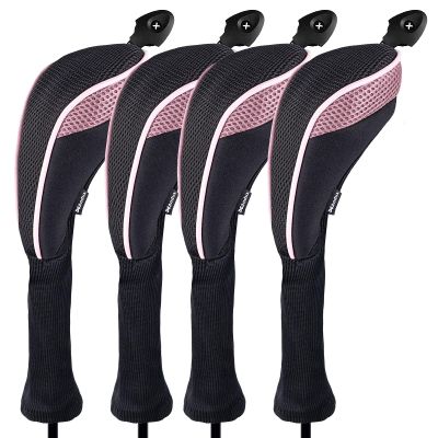 Andux 4 Pack Long Neck Golf Hybrid Club Head Covers Dial No. Tag CTMT-01 Black/Pink
