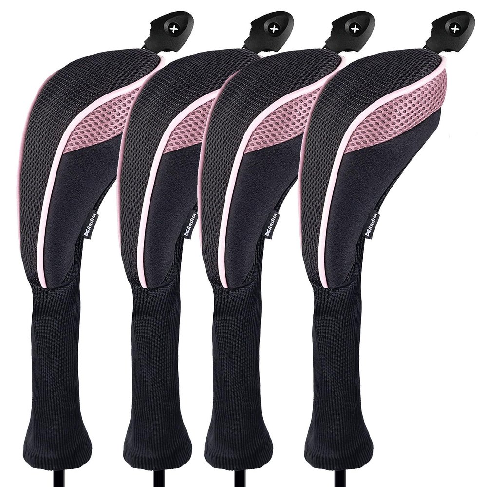 Andux 4 Pack Long Neck Golf Hybrid Club Head Covers Dial No. Tag CTMT-01 Black/Pink