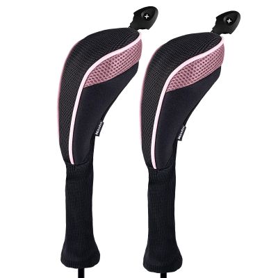 Andux 2 Pack Long Neck Golf Hybrid Club Head Covers Dial No. Tag CTMT-01 Black/Pink