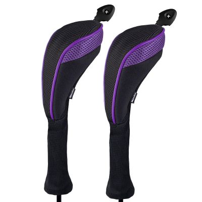 Andux 2 Pack Long Neck Golf Hybrid Club Head Covers Dial No. Tag CTMT-01 Black/Purple