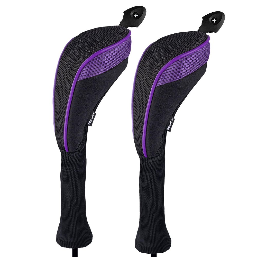 Andux 2 Pack Long Neck Golf Hybrid Club Head Covers Dial No. Tag CTMT-01 Black/Purple