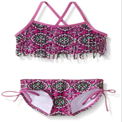 Kanu Surf Girls' Big Hannah Fringe Bikini Swimsuit, Purple, 14