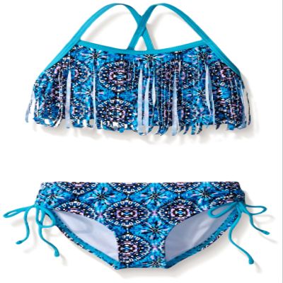 Kanu Surf Girls' Little Hannah Fringe Bikini Swimsuit, Blue, 6