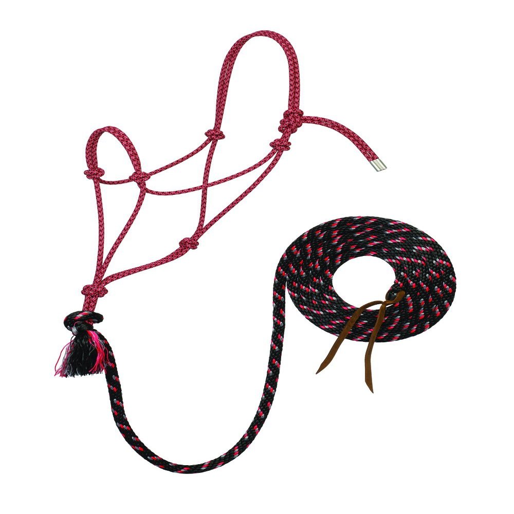 Weaver Leather Silvertip No. 95 Rope Halter with 12' Lead, Average, Black/Gray/Red,35-9525-W32