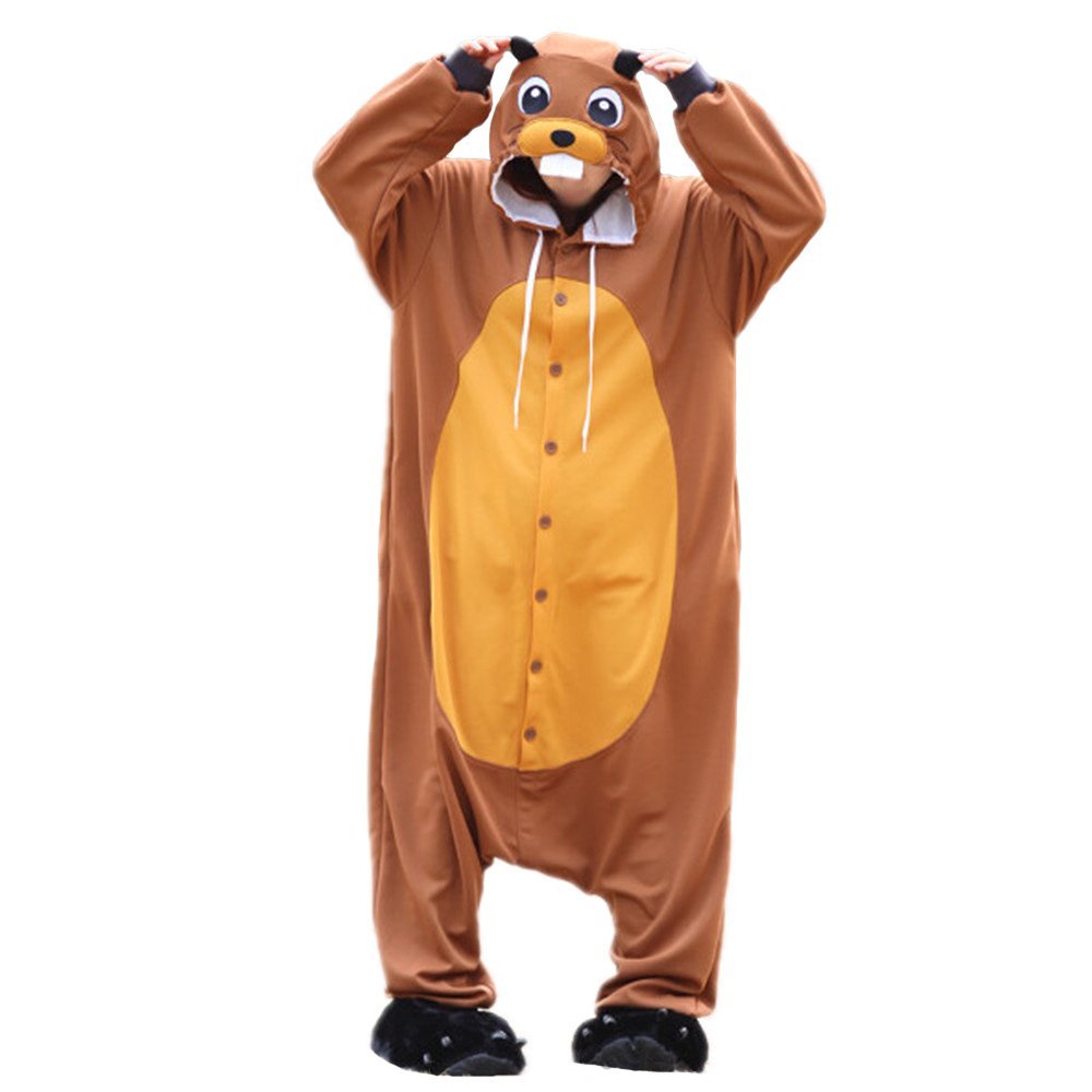 WOTOGOLD Animal Cosplay Costume Beaver Mens Womens Pajamas ,X-Large,Brown Beaver
