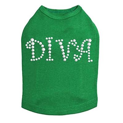 Diva (Silver Rhinestuds) Dog Shirt XXS Kelly Green