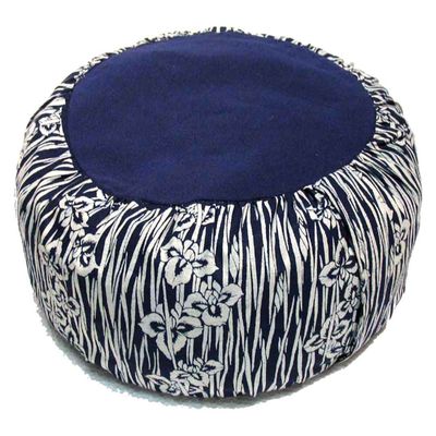 Boon Decor Meditation Cushion Buckwhet Zafu Pillow - Cotton Japanese Wood Block Print - Blue & White Iris