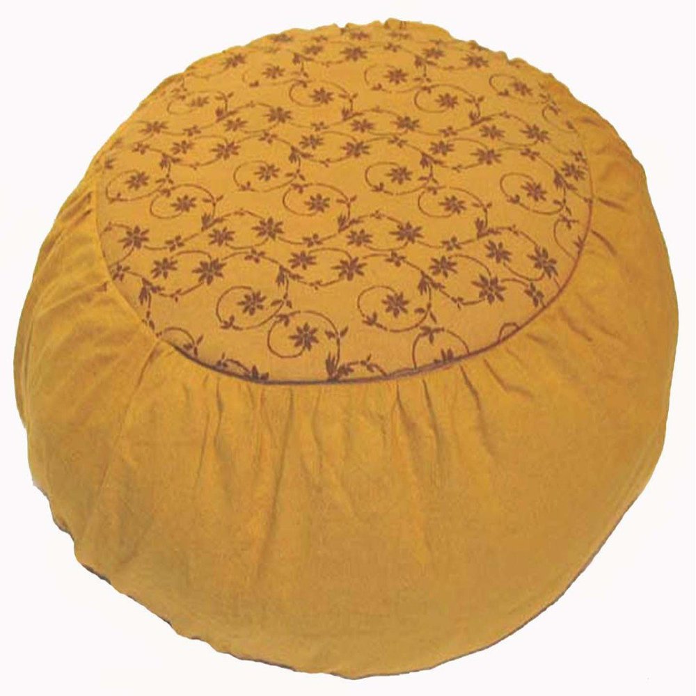 Boon Decor Meditation Cushion Buckwhet Zafu Pillow - Pre-Washed Cotton - Mustard Vine