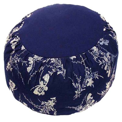 Boon Decor Meditation Cushion Buckwhet Zafu Pillow - Cotton Japanese Wood Block Print - Blue & White Butterflies