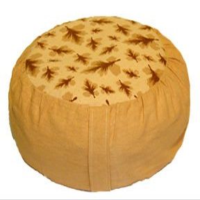 Boon Decor Meditation Cushion Buckwhet Zafu Pillow - Pre-Washed Cotton - Mustard Oak Leaf