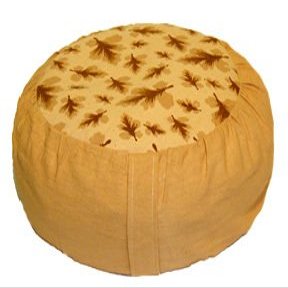 Boon Decor Meditation Cushion Buckwhet Zafu Pillow - Pre-Washed Cotton - Mustard Oak Leaf