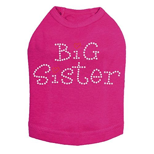 Big Sister with Red Heart Dog Shirt M Fuchsia