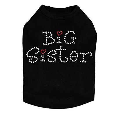 Big Sister with Red Heart Dog Shirt M Black