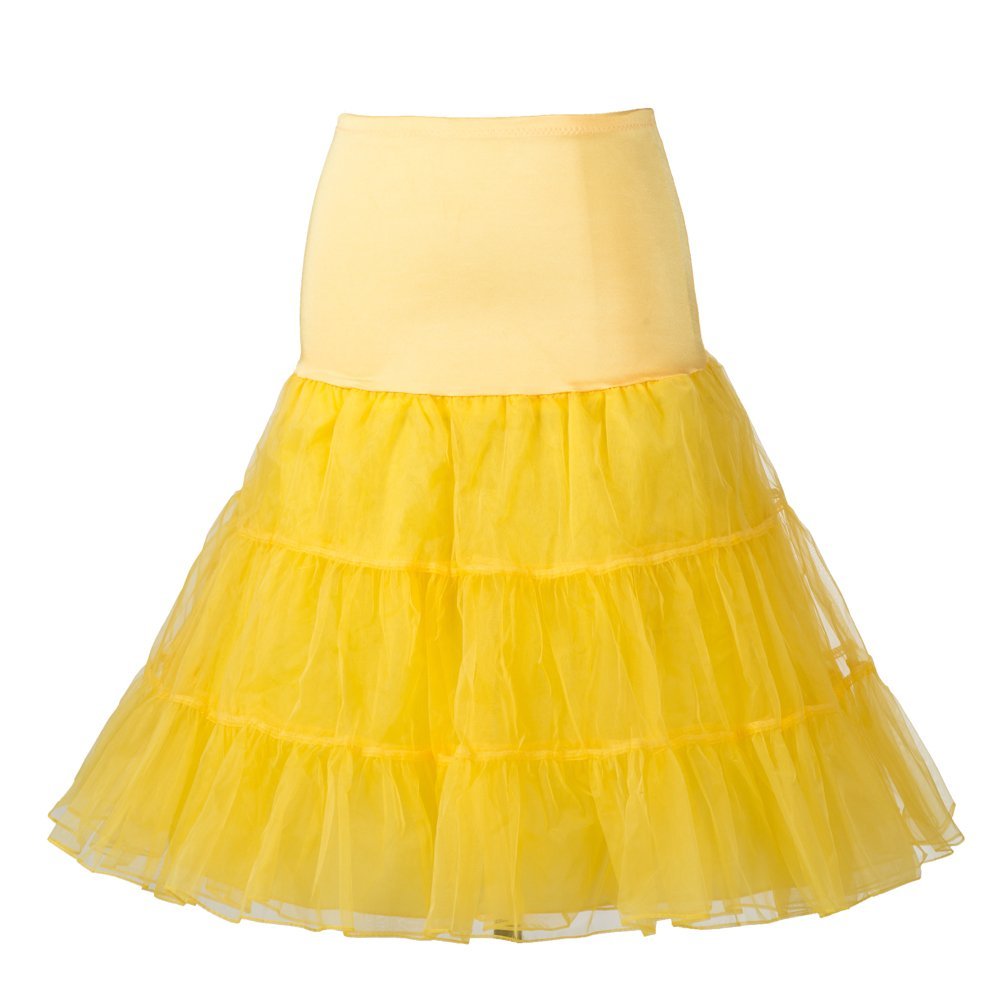 Boolavard TM 50's Petticoat Underskirt Retro Vintage Swing 1950's Rockabilly White, Black, Blue, Pink, Red Resealable Bag (Large/X-Large 16-22, Yellow)
