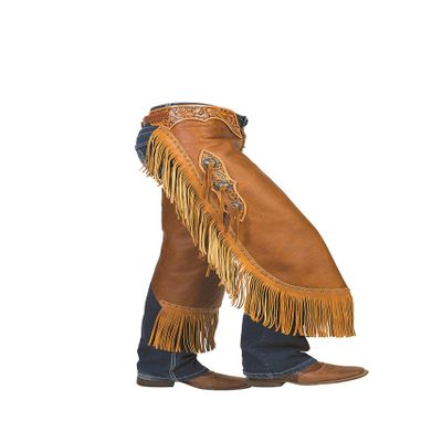 Weaver Leather Pull-Up Fashion Chinks with Floral Yoke Set, Brown, Large (Total Length: 36";Waist: 36"-42";Upper Thigh: 27-1/2")