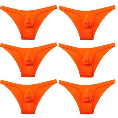 Cedir 6PCS/Lot Men's Solid Bikini Brief Pouch Swimwear Elastic Briefs Underwear Orange XL