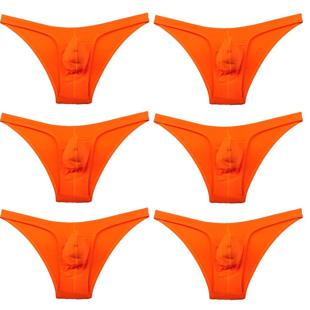 Cedir 6PCS/Lot Men's Solid Bikini Brief Pouch Swimwear Elastic Briefs Underwear Orange XL
