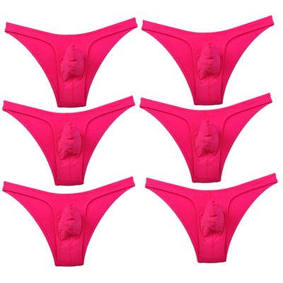 Cedir 6PCS/Lot Men's Solid Bikini Brief Pouch Swimwear Elastic Briefs Underwear Pink L