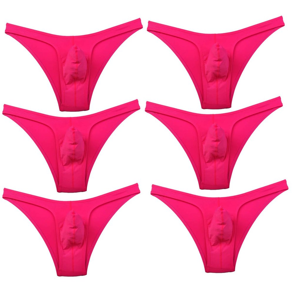Cedir 6PCS/Lot Men's Solid Bikini Brief Pouch Swimwear Elastic Briefs Underwear Pink L
