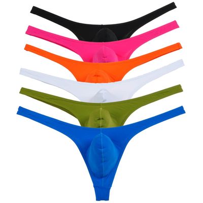6PCS/Lot Men's Solid Thong Spandex Bikini T-Back Underwear Colors L